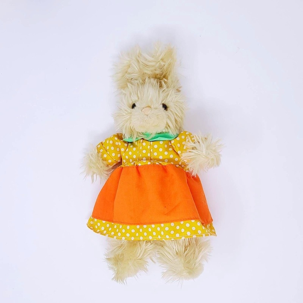 Russ Berrie Buffy Jr Plush Bunny Rabbit 11" Orange Polka Dot Dress Vintage Good
